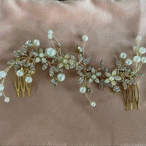Gold pearl and crystal bridal hair piece